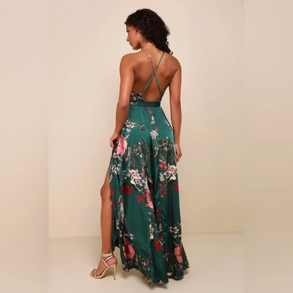 Lulu's Emerald Floral Maxi Dress - Picture 2 of 5